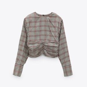 Zara Checkered Long Sleeve Blouse - Black, Red, White